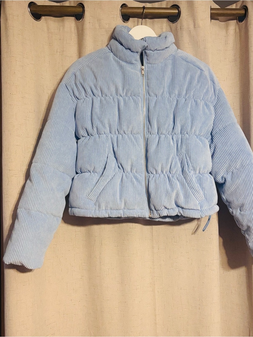 Hollister Light Powder Blue Corduroy Puffer Jacket